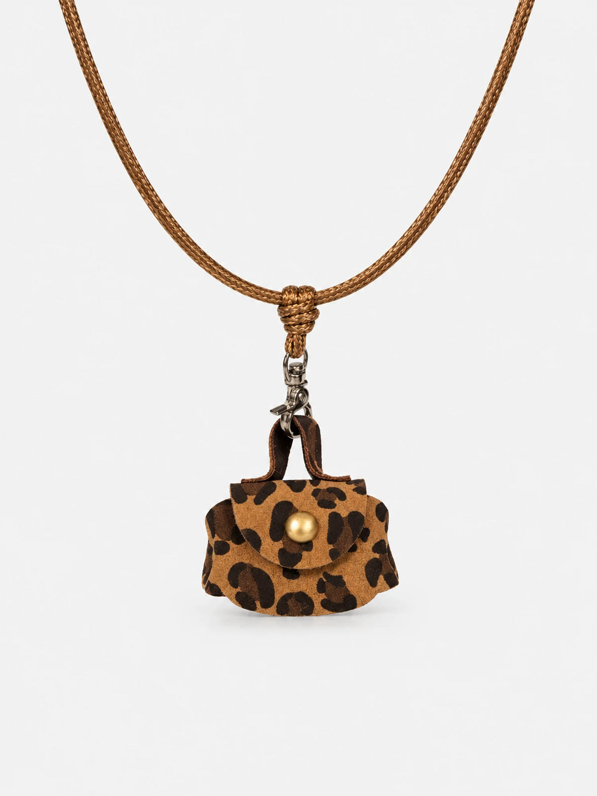 Leopard Print Mini Pouch Leather Cord Necklace with Pendant
