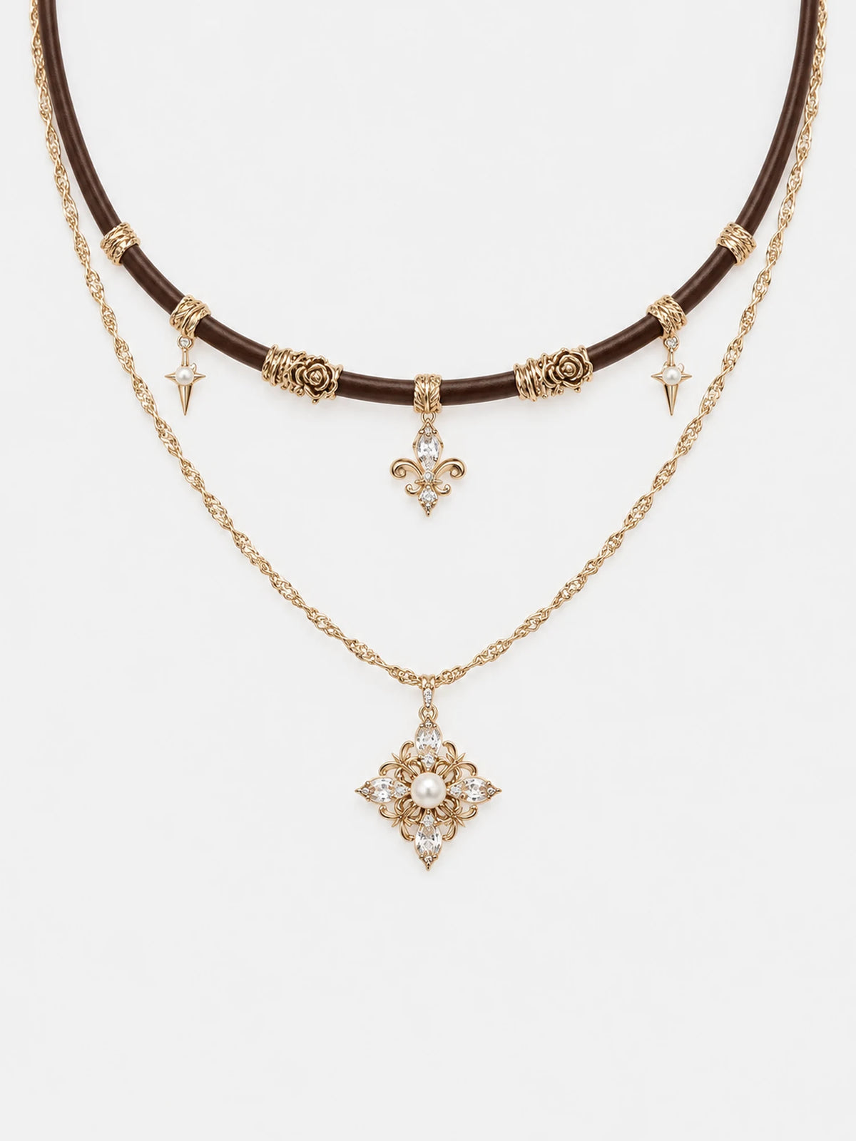 Vintage Floral Freshwater Pearl Leather Cord Necklace