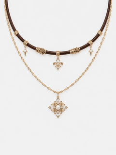 Vintage Floral Freshwater Pearl Leather Cord Necklace