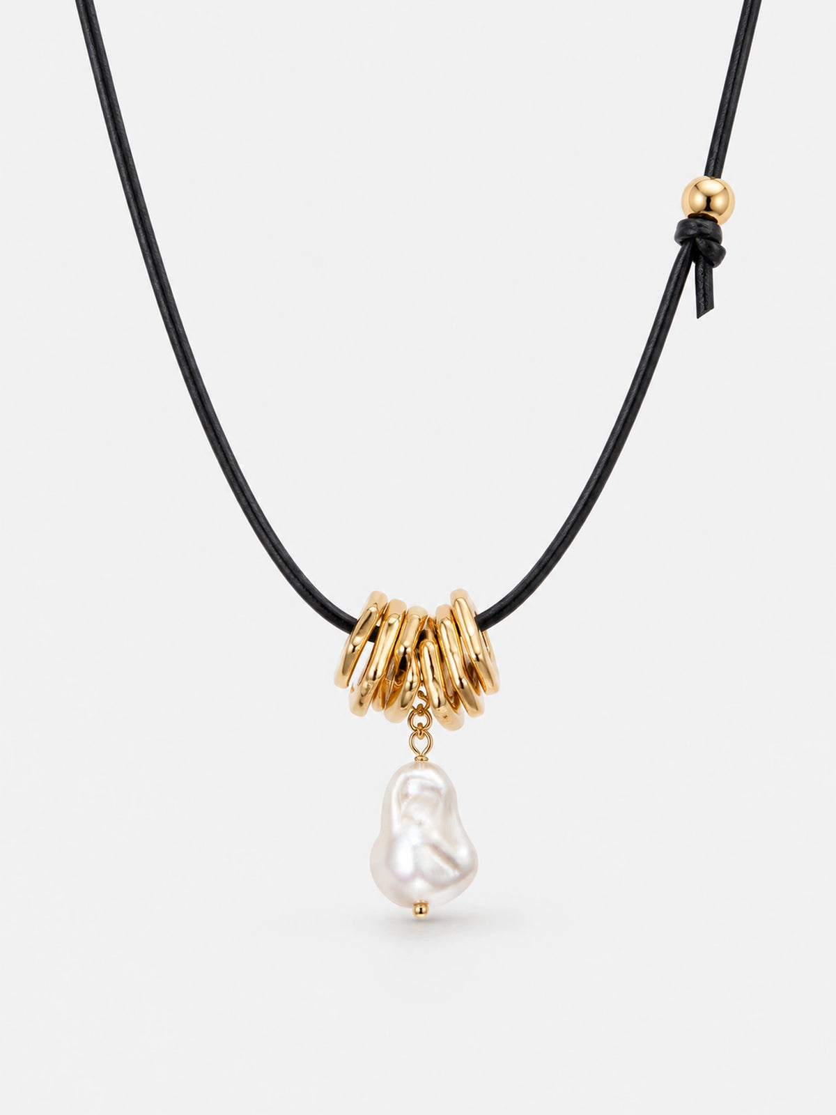 Baroque Pearl Necklace on Leather Cord with Gold Rings
