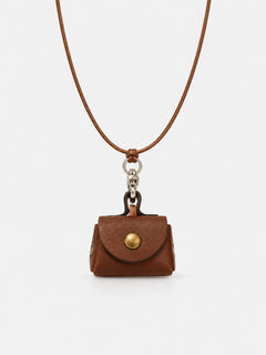 Brown Mini Pouch Leather Pendant Necklace