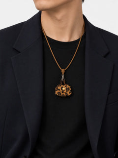 Leopard Print Mini Pouch Leather Cord Necklace with Pendant
