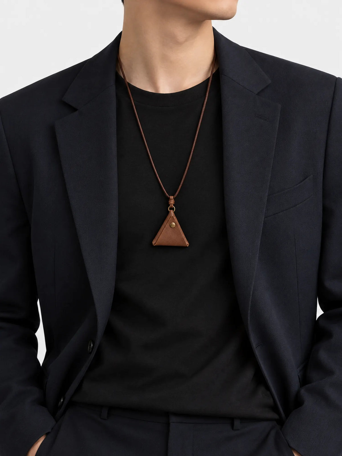 Modern Leather Necklace with Triangle Eyeglass Holder