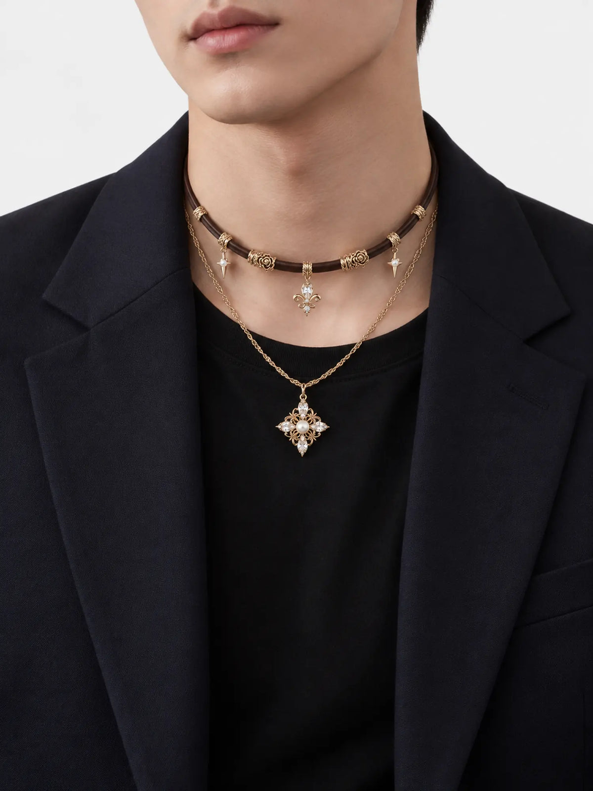 Vintage Floral Freshwater Pearl Leather Cord Necklace
