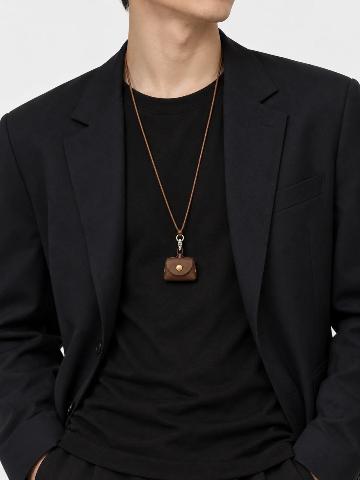 Brown Mini Pouch Leather Pendant Necklace