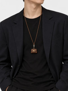 Brown Mini Pouch Leather Pendant Necklace