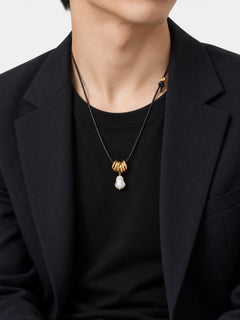 Baroque Pearl Necklace on Leather Cord with Gold Rings