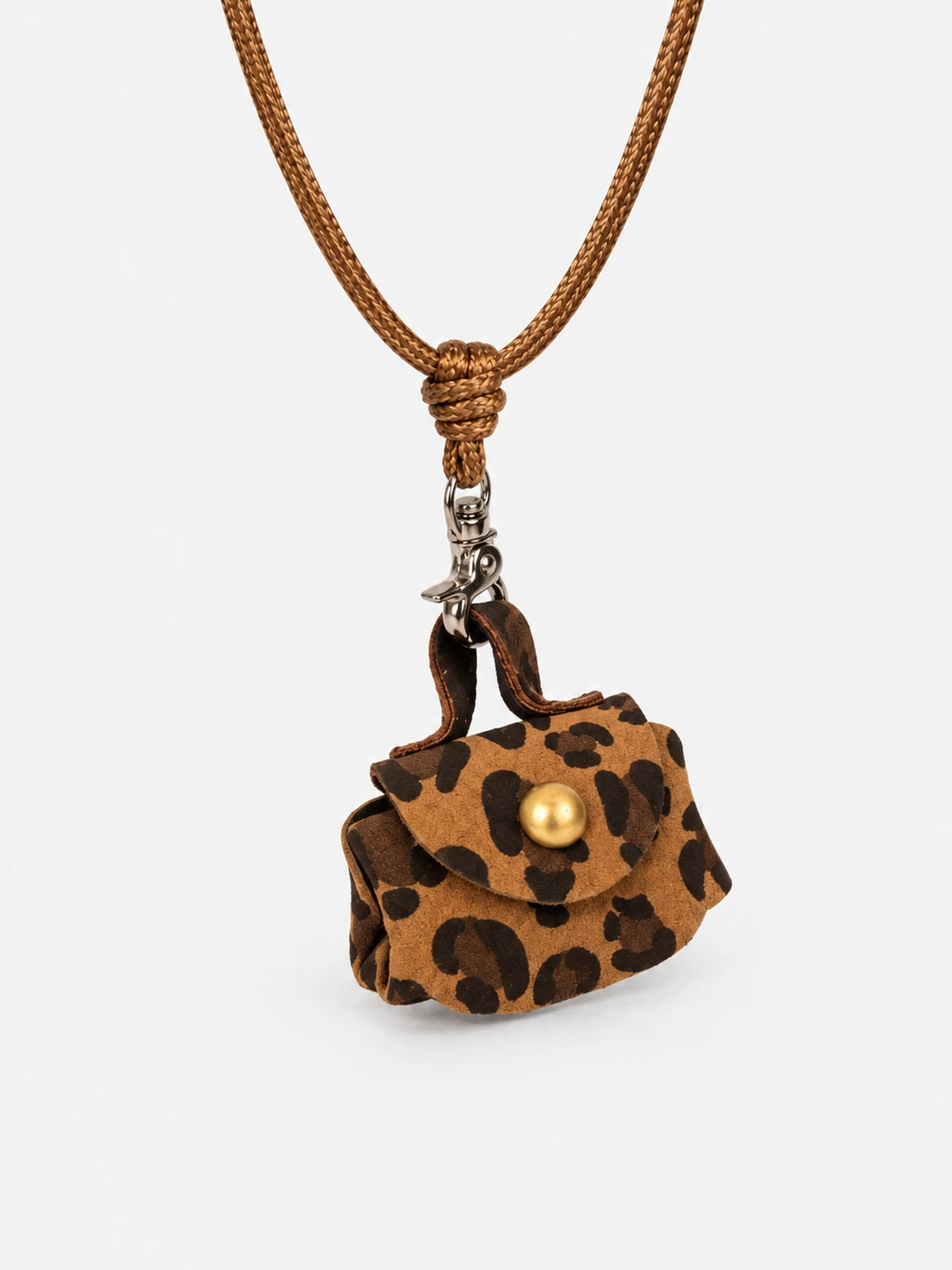 Leopard Print Mini Pouch Leather Cord Necklace with Pendant