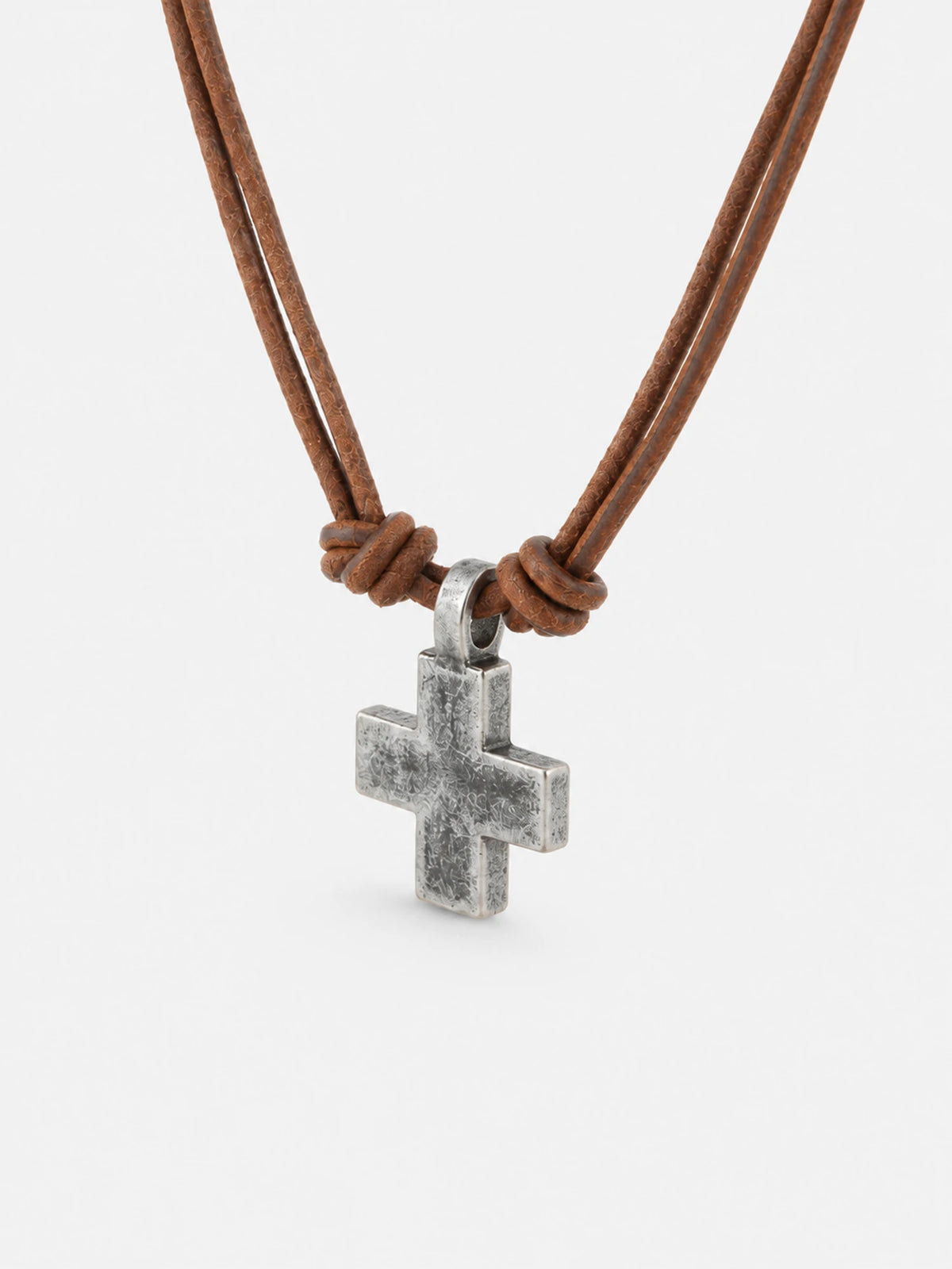 Vintage Silver-Tone Cross Leather Necklace
