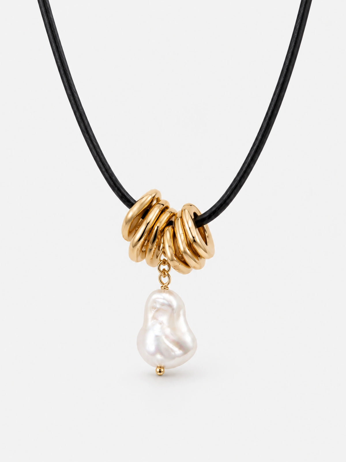 Baroque Pearl Necklace on Leather Cord with Gold Rings