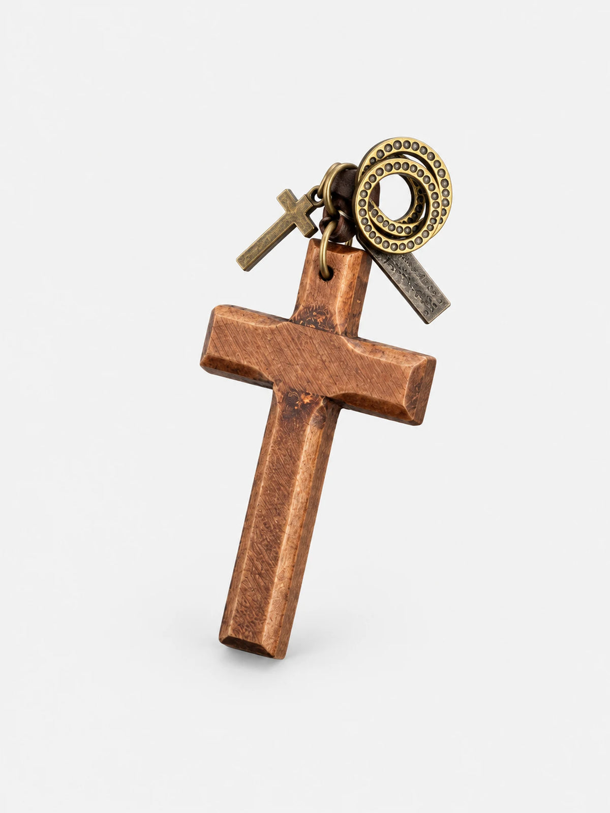 Vintage Wooden Cross Leather Cord Necklace