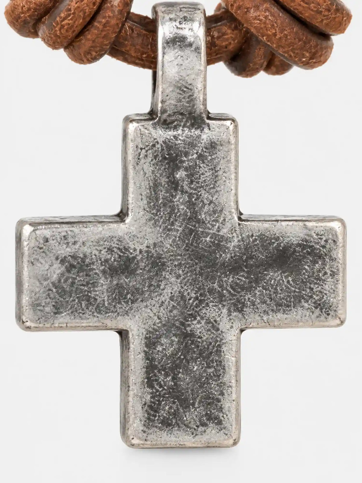 Vintage Silver-Tone Cross Leather Necklace