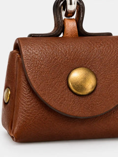 Brown Mini Pouch Leather Pendant Necklace