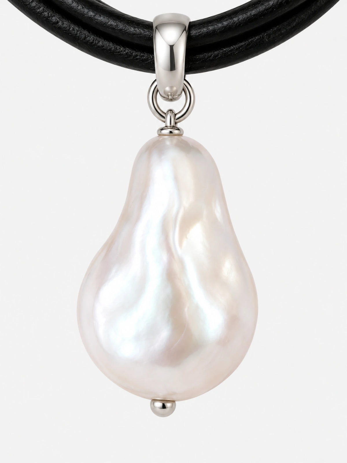 Black Double-Strand Leather Cord Necklace with Pearl Pendant
