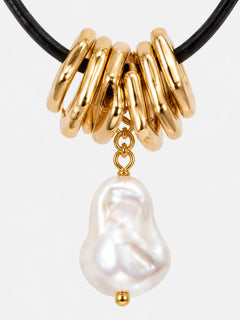 Baroque Pearl Necklace on Leather Cord with Gold Rings