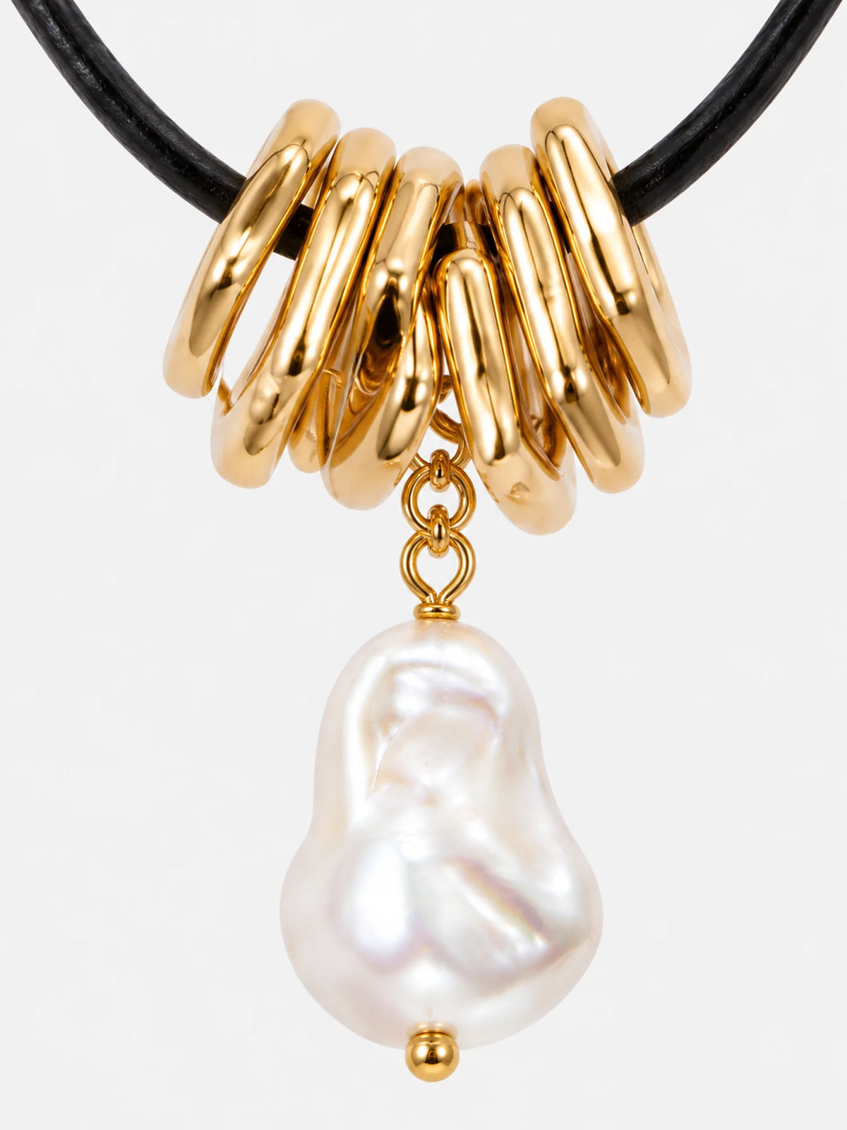 Baroque Pearl Necklace on Leather Cord with Gold Rings