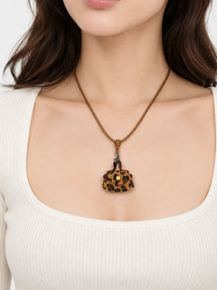Leopard Print Mini Pouch Leather Cord Necklace with Pendant