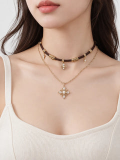 Vintage Floral Freshwater Pearl Leather Cord Necklace