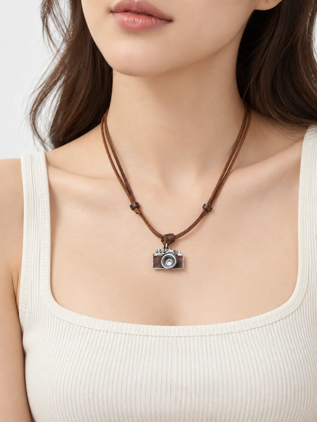 Vintage Camera Pendant Cord Necklace
