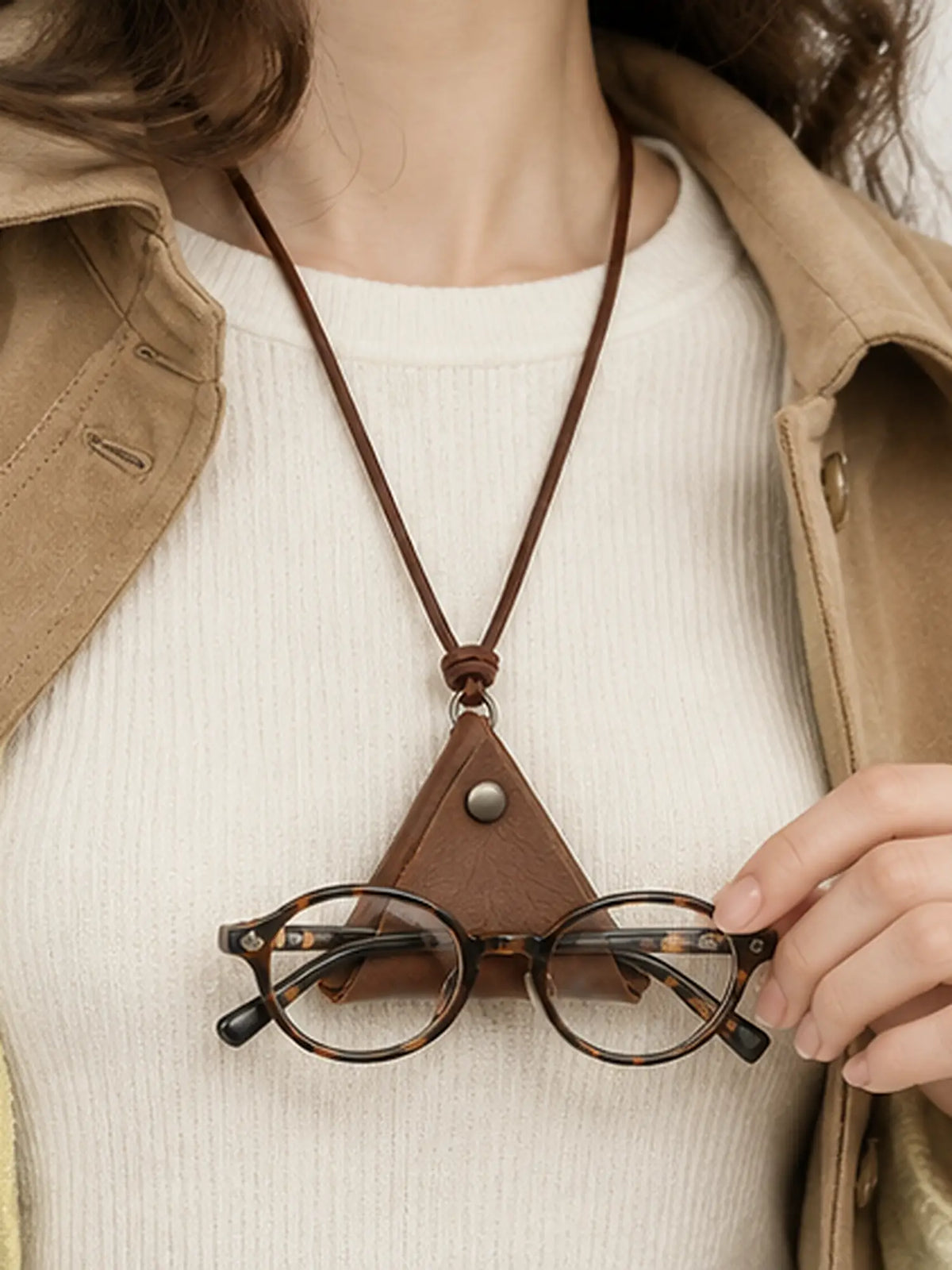 Modern Leather Necklace with Triangle Eyeglass Holder