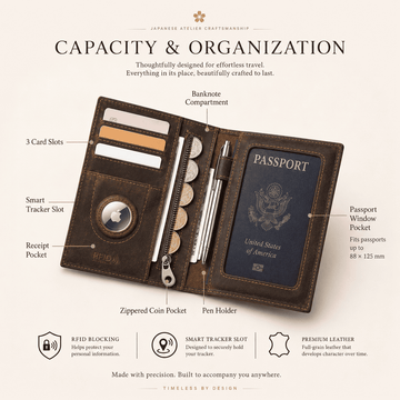 Portefeuille porte-passeport en cuir Crazy Horse TABIBITO