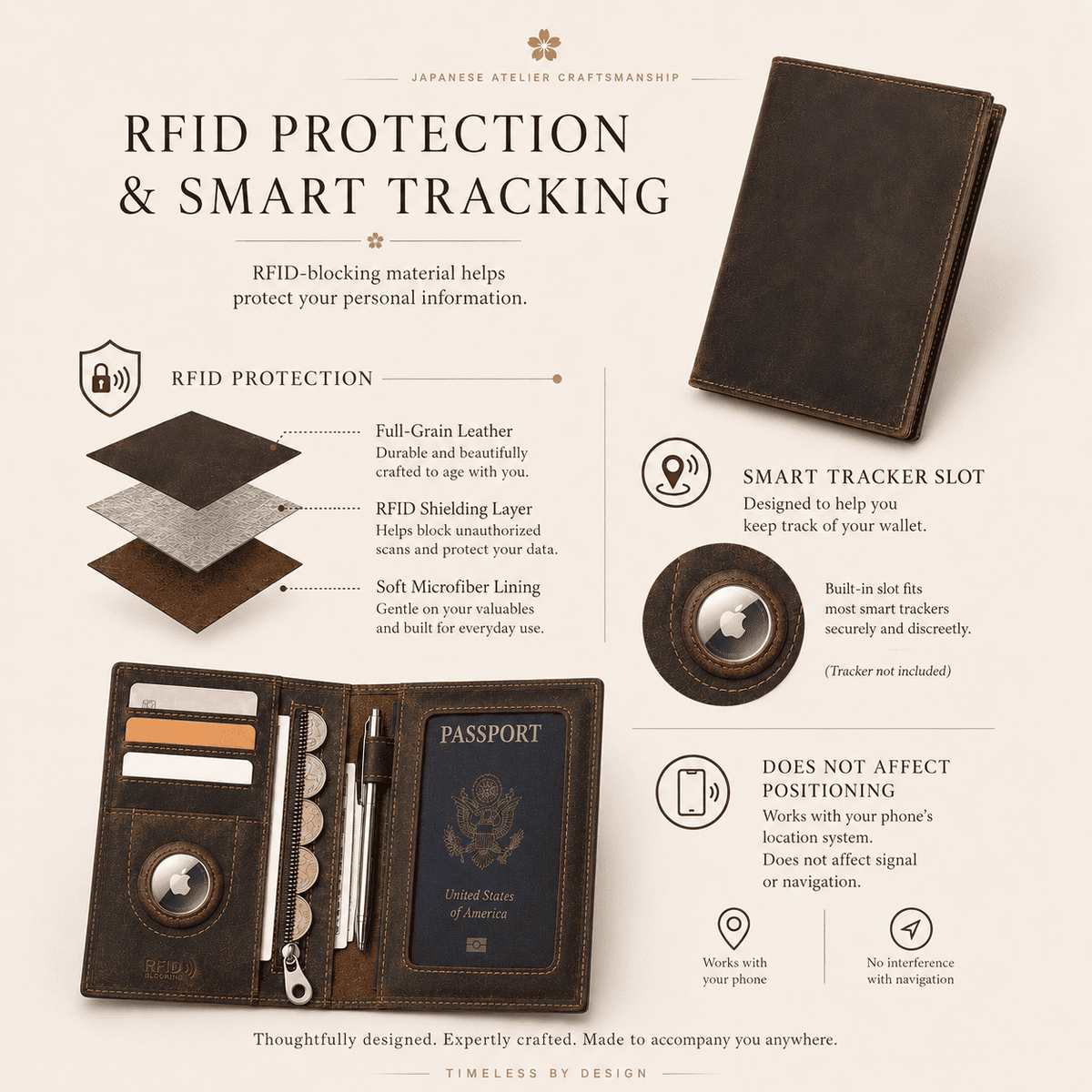 Portefeuille porte-passeport en cuir Crazy Horse TABIBITO