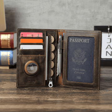 Portefeuille porte-passeport en cuir Crazy Horse TABIBITO