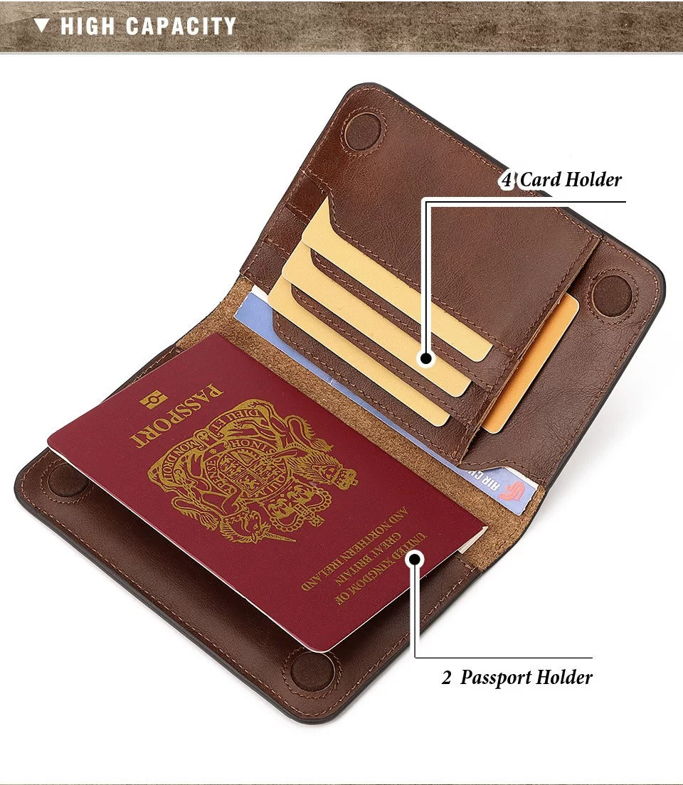 Portefeuille double porte-passeport en cuir pleine fleur FUTARI