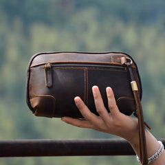 Sumi Shell Crazy Horse Leather Wrist Clutch