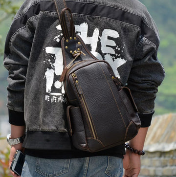 KUROKAGE Black Crazy Horse Leather Sling Bag