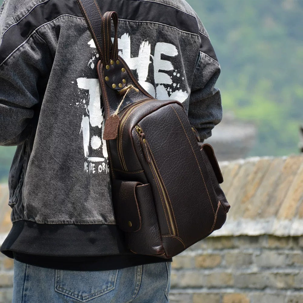 KUROKAGE Black Crazy Horse Leather Sling Bag