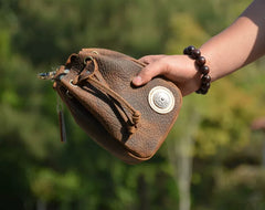Ishime Elephant-Grain Crazy Horse Leather Belt Pouch