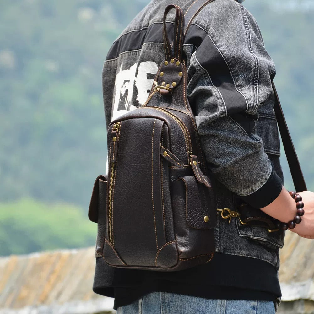 KUROKAGE Black Crazy Horse Leather Sling Bag
