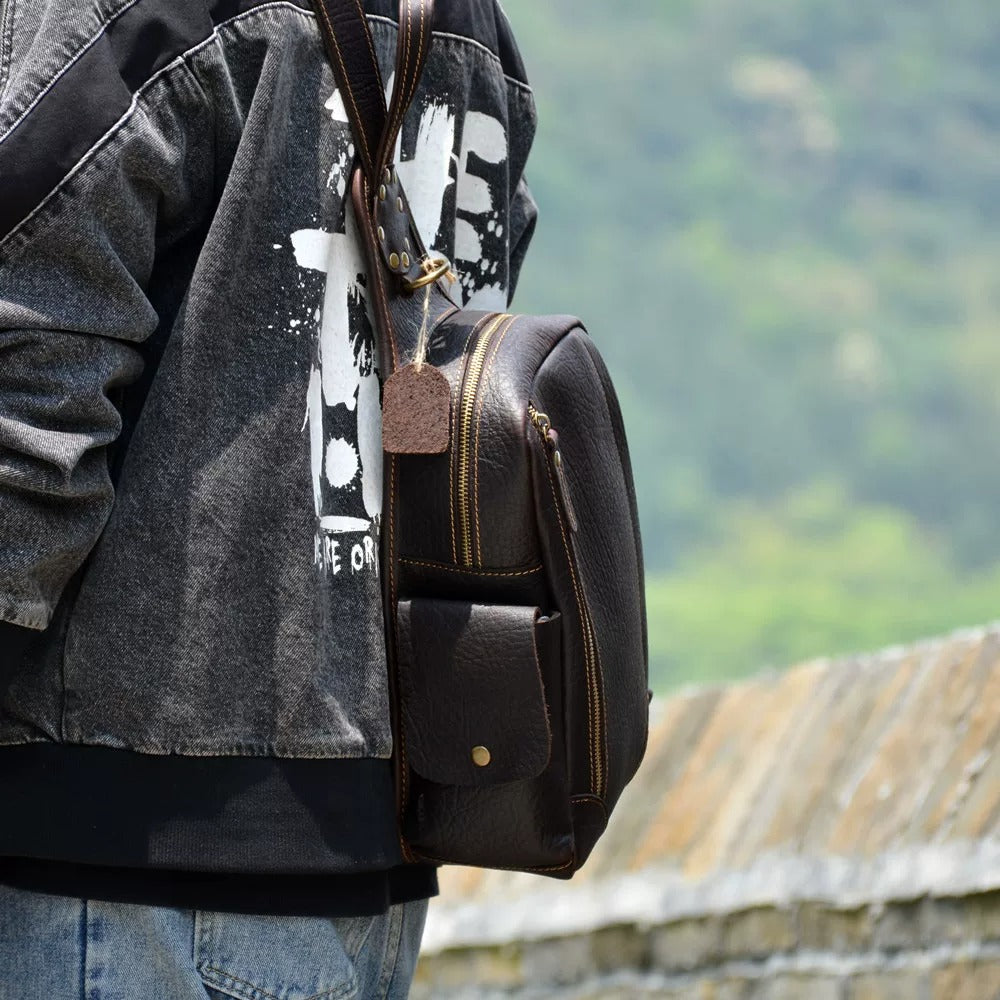 KUROKAGE Black Crazy Horse Leather Sling Bag