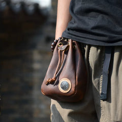 Ishime Elephant-Grain Crazy Horse Leather Belt Pouch