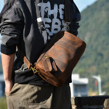 Sac bandoulière en cuir brun Barrel ENSO