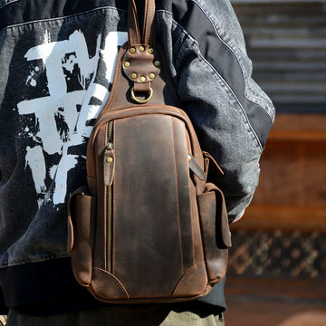 KUROKAGE Black Crazy Horse Leather Sling Bag