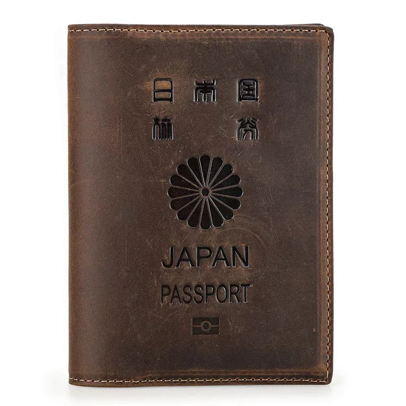 Portefeuille porte-passeport en cuir Crazy Horse TABIBITO