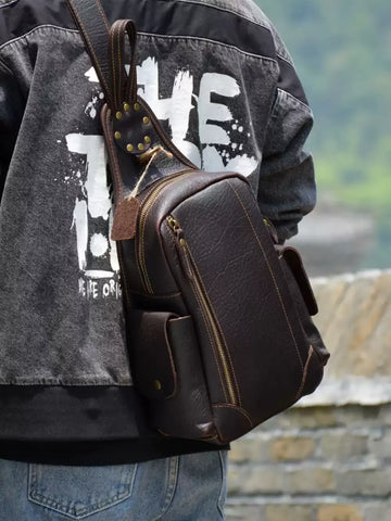 KUROKAGE Black Crazy Horse Leather Sling Bag