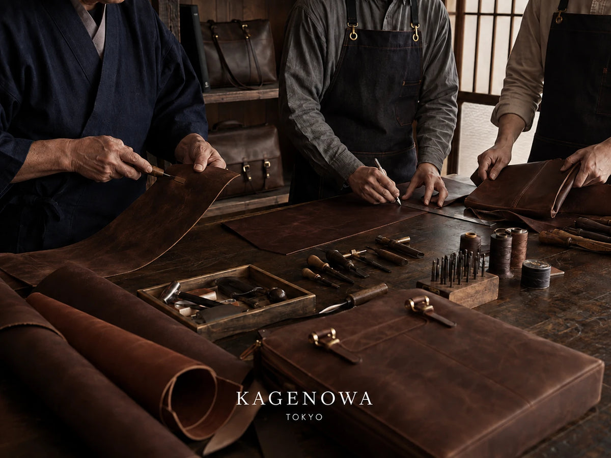 KAGENOWA Japanese leather craftsmanship in the workshop
