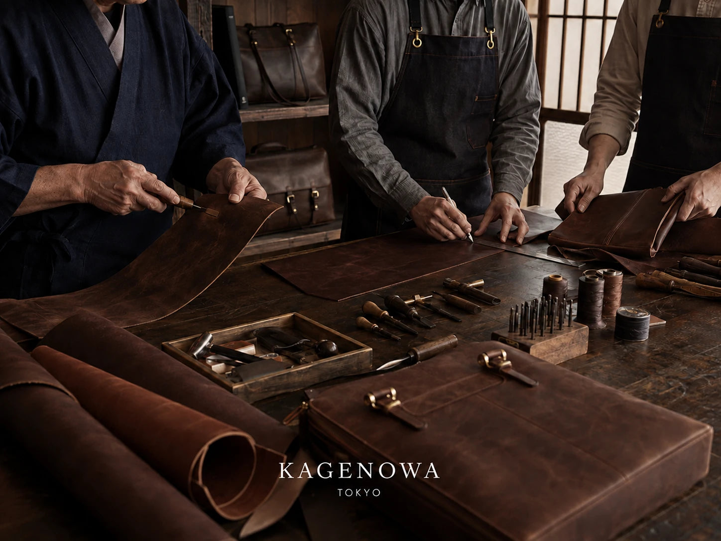 KAGENOWA Japanese leather craftsmanship in the workshop
