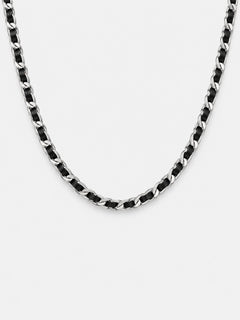 Braided Leather Necklace – Silver-Tone Woven Chain
