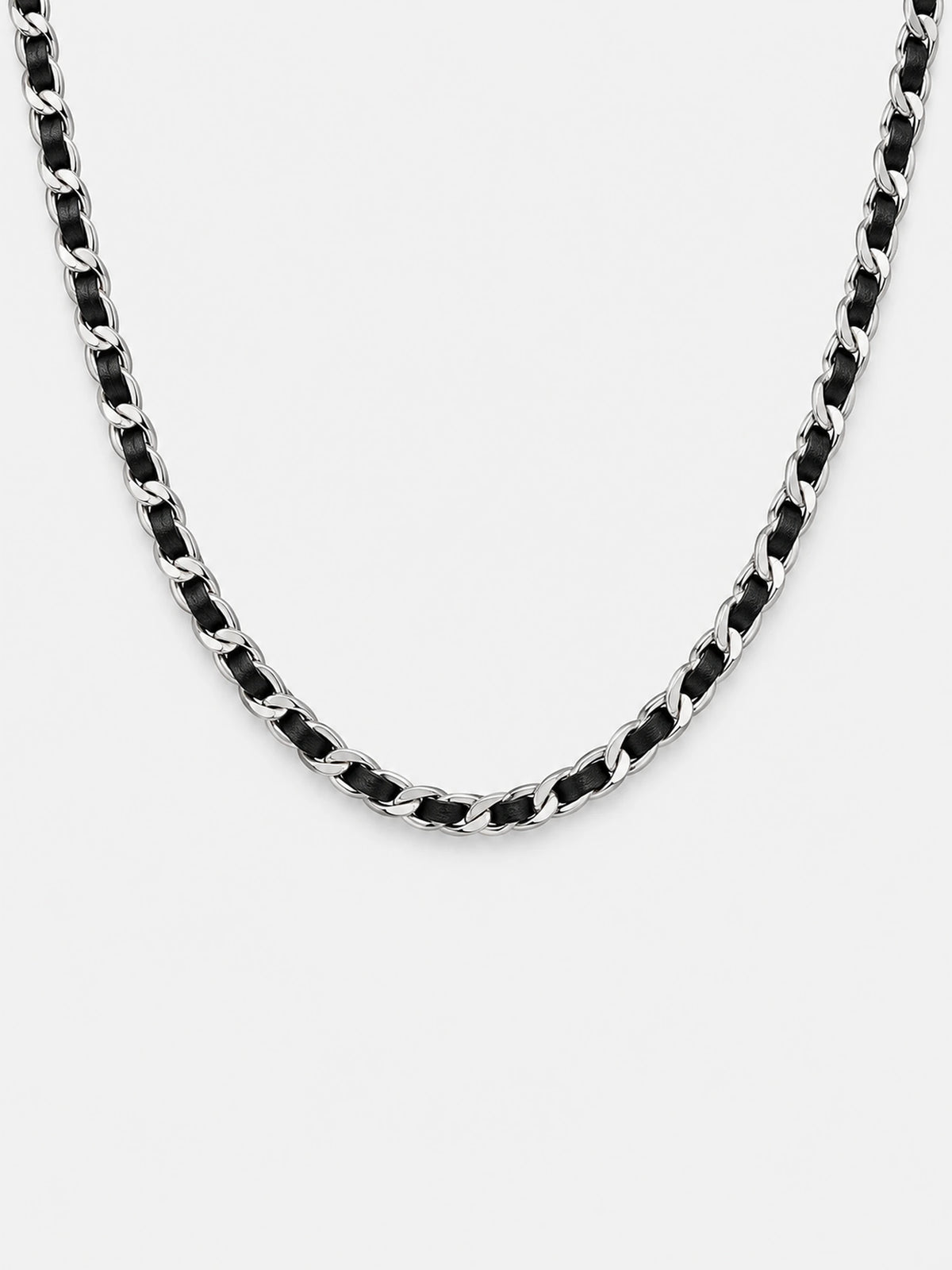 Braided Leather Necklace – Silver-Tone Woven Chain