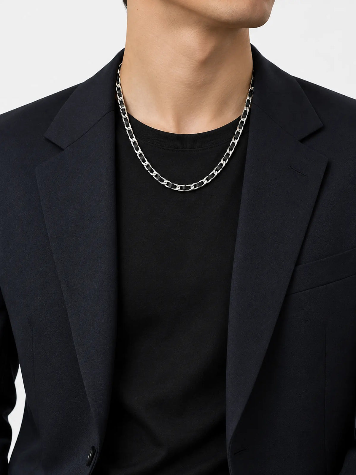 Braided Leather Necklace – Silver-Tone Woven Chain