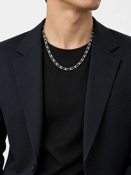 Braided Leather Necklace – Silver-Tone Woven Chain