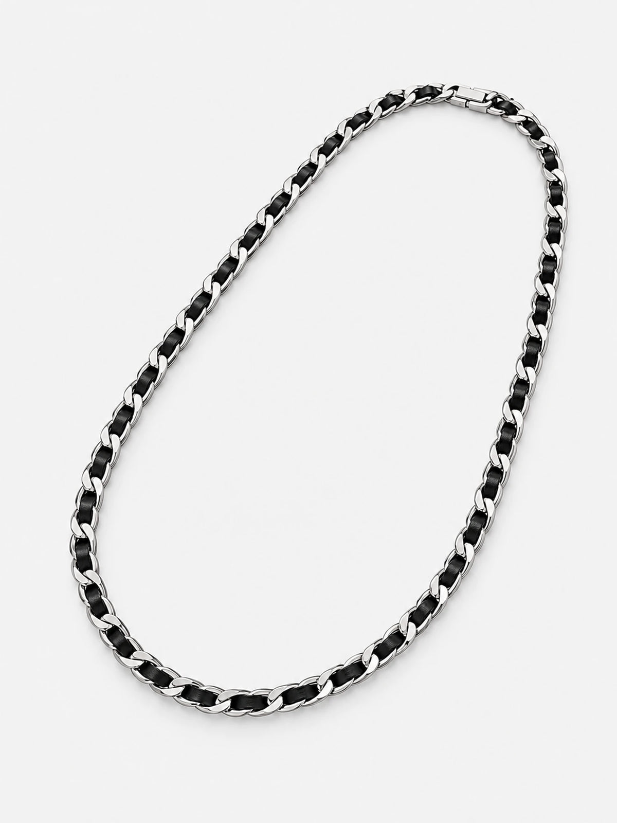Braided Leather Necklace – Silver-Tone Woven Chain