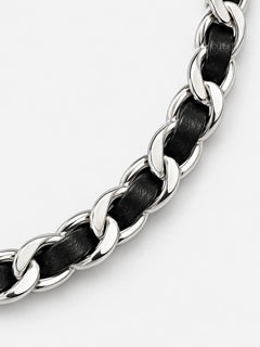 Braided Leather Necklace – Silver-Tone Woven Chain