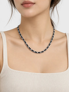 Braided Leather Necklace – Silver-Tone Woven Chain